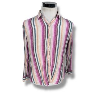 Rails Sydney Top Women’s XS Avila Striped Linen Blend Metallic Thread Button